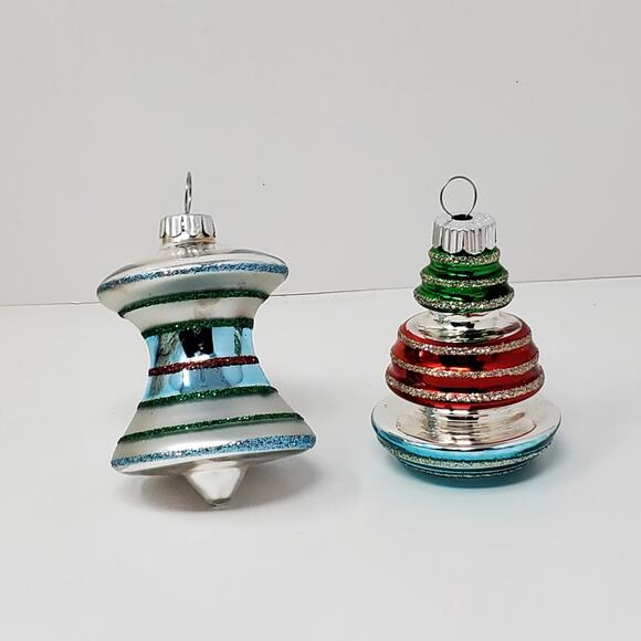 Shiny Brite Christopher Radko Stripe Various Shapes Red Green Ornament Set 2 Exc - Picture 1 of 10